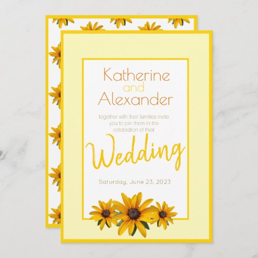 Invitation Printemps Été Décontracté Fleur Jaune Simple Maria (Devant / Derrière)