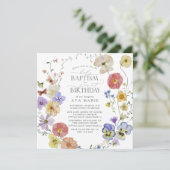 Invitation Printemps Été Fleur sauvage Baptême 1er anniversai (Debout devant)
