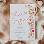 Invitation Printemps été fleur sauvage floral Sweet 16<br><div class="desc">Printemps Été jolie florale fleur sauvage Sweet 16 anniversaire fête avec joli peint à la main vive et brillante orange, rose et jaune couleur de l'eau illustration avec une police de script élégante moderne, avec feuillage bohème verdoyant. Idéal pour le printemps, été en plein air jardin Sweet sixteen fête anniversaire....</div>
