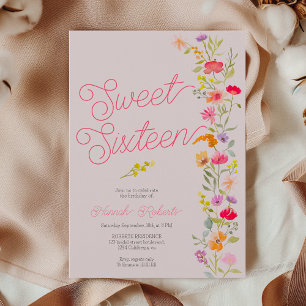 Invitation Printemps été fleur sauvage floral Sweet 16 rose