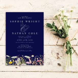 Invitation Printemps été Fleur sauvage Marine Bleu Boho Maria