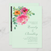 Invitation Printemps Été Gras Floral Sage Vert Photo Mariage (Devant / Derrière)