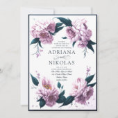 Invitation Printemps Été rose Peony bleu feuille Mariage Flor (Devant)