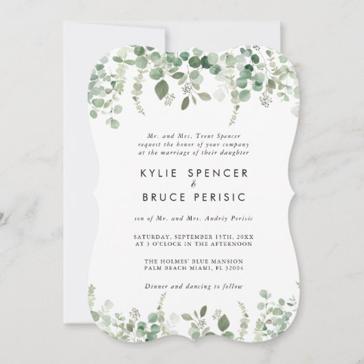 Invitation Printemps Eucalyptus Verdure Simple Mariage (Devant)