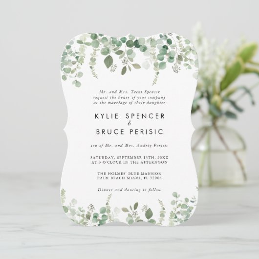 Invitation Printemps Eucalyptus Verdure Simple Mariage (Debout devant)