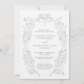 Invitation Printemps Fleur de lis mariage sauge vert blanc (Devant)