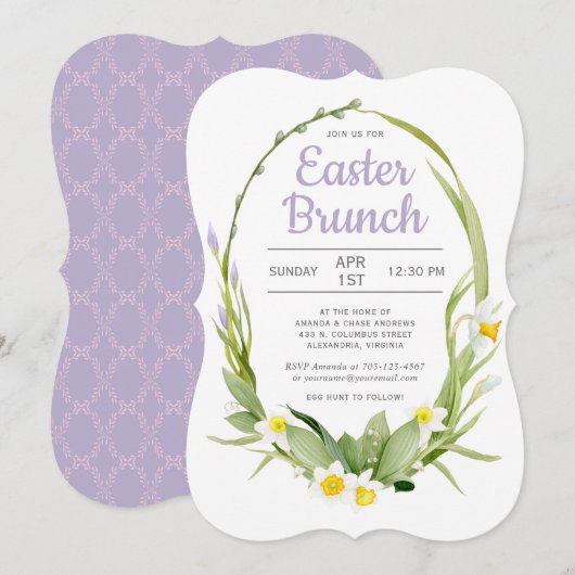 Invitation Printemps Floral Wreath Brunch de Pâques ou fête (Devant / Derrière)