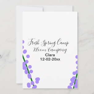 Invitation printemps frais camping fleurs de lavande nom date