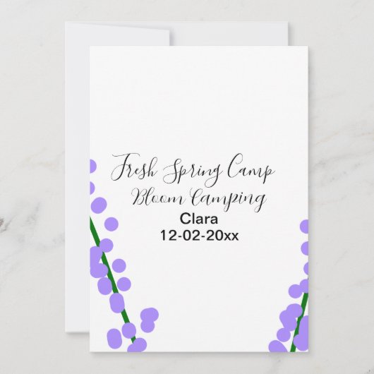 Invitation printemps frais camping fleurs de lavande nom date (Devant)