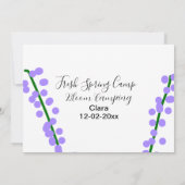 Invitation printemps frais camping fleurs de lavande nom date (Dos)