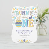 Invitation Printemps, garçon, 1er anniversaire, Pâques, Bunny (Debout devant)