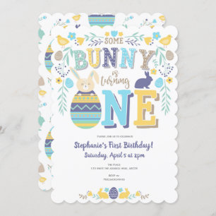 Invitation Printemps, garçon, 1er anniversaire, Pâques, Bunny