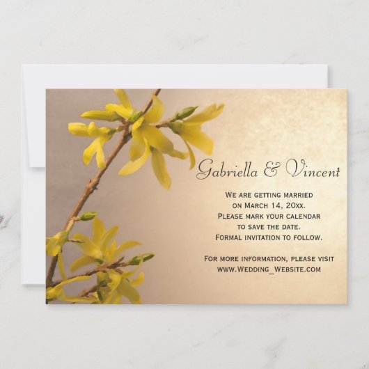 Invitation Printemps Jaune Forsythia Mariage Enregistrer la d (Devant)