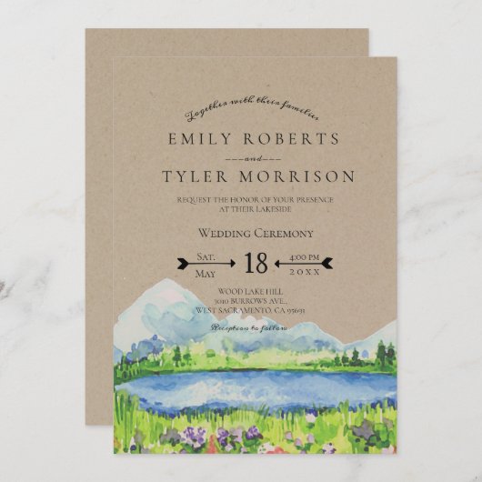Invitation Printemps Lakeside Mountain Meadow Wedding Invite  (Devant / Derrière)