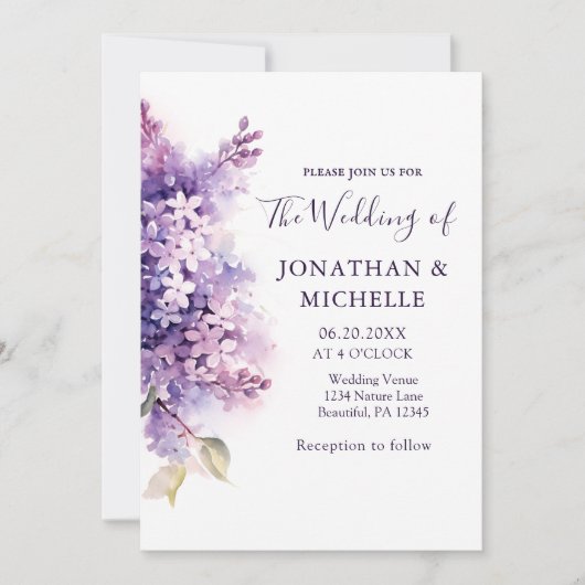 Invitation Printemps Lilac Fleurs Mariage chrétien de la Bibl (Devant)