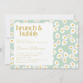 Invitation Printemps Pastel Sage Green Daisées Brunch Bubbly (Devant)