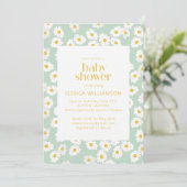 Invitation Printemps Pastel Sage Green Daisies Baby shower Ph (Debout devant)