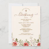 Invitation Printemps romantique Roses et Fleurs Baptême (Devant)