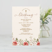 Invitation Printemps romantique Roses et Fleurs Baptême (Debout devant)