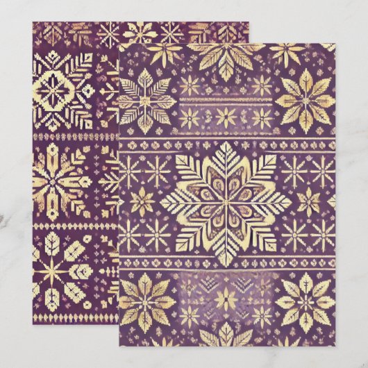 Invitation Printemps scandinave violet et or (Devant / Derrière)