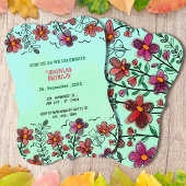 INVITATION PRINTEMPS UNIQUE ROUGE DOODLE FLEURS ANNIVERSAIRE