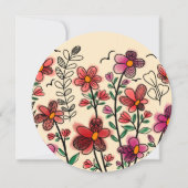 INVITATION PRINTEMPS UNIQUE ROUGE DOODLE FLEURS ANNIVERSAIRE (Dos)