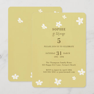 Invitation Printemps Vert Blanc Daisies Fille fête d'annivers