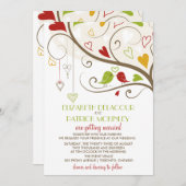 Invitation Printemps vert et rouge mûre Lovebirds Mariage (Devant / Derrière)