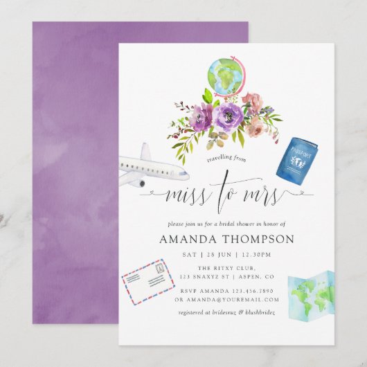 Invitation Printemps Voyageant De Mlle À Mme Fête des mariées (Devant / Derrière)