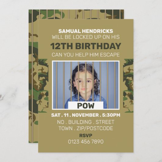 Invitation Prisonnier de guerre Salle d'évasion à thème, fête (Devant / Derrière)