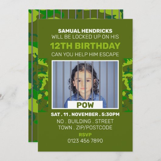 Invitation Prisonnier de guerre Salle d'évasion à thème, fête (Devant / Derrière)