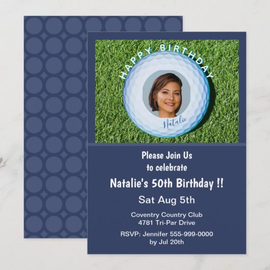 Invitation Pro Golfer Photo Signé Golf Ball 50e anniversaire (Devant / Derrière)