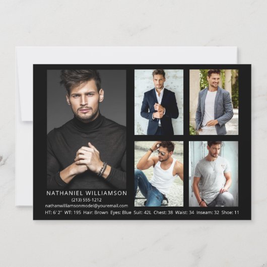 Invitation Pro Model Actor 6 Photo Modern Comp Card (Dos)