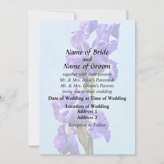 Invitation Produits de mariage paire d'iris violets (Devant)