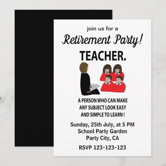 Invitation Professeur Tuteur École Fête de Retraite Professeu (Devant / Derrière)