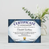 Invitation Professional Blue Appreciation Certificate (Debout devant)