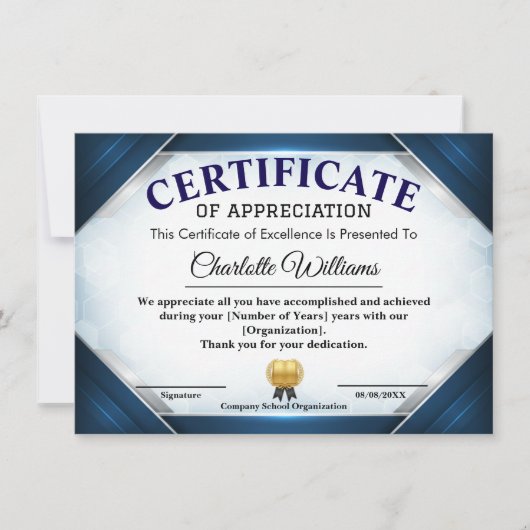 Invitation Professional Blue Appreciation Certificate (Devant)