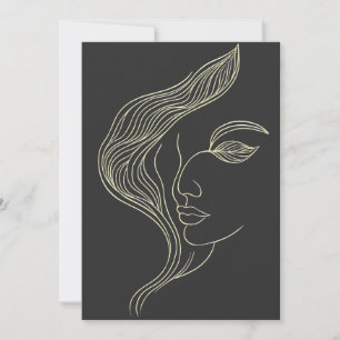 Invitation Profil de femme en art linéaire élégant avec feuil