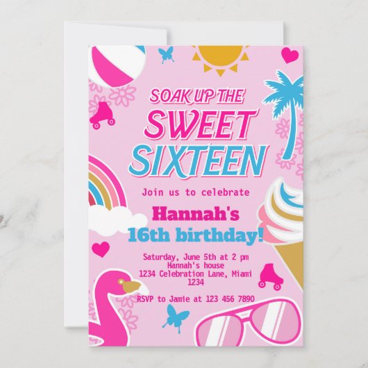 Invitation Profitez du Sweet 16 Pool Party Anniversaire été (Devant)