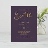 Invitation Profond violet SWEET 16 Or Elégant moderne Anniver (Debout devant)