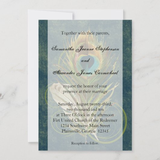 Invitation Profonde Turquoise Peacock Feather Wedding Invitat (Devant)