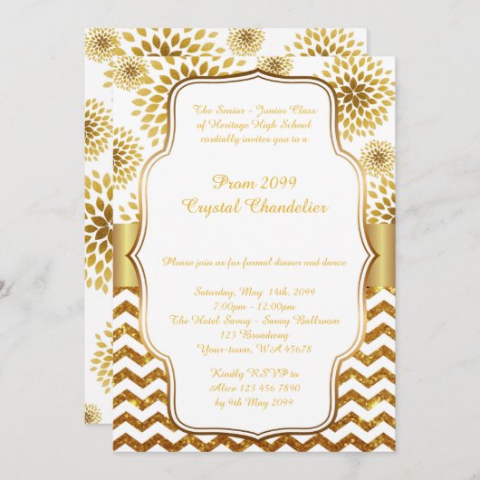 Invitation Prom Crystal Chandelier carte, senior junior, Gats (Devant / Derrière)