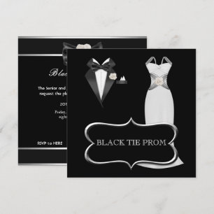 Invitation Prom High School Dance Formel Blanc Noir Cravate
