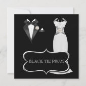 Invitation Prom High School Dance Formel Blanc Noir Cravate (Devant)
