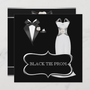 Invitation Prom High School Dance Formel Blanc Noir Cravate