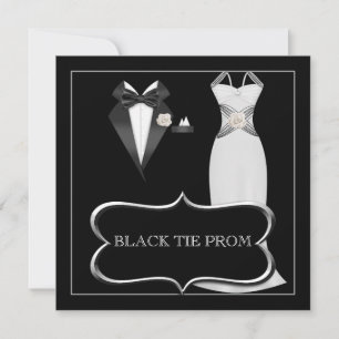 Invitation Prom High School Dance Formel Blanc Noir Cravate