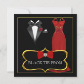 Invitation Prom High School Dance Formelle Rouge Noir Cravate (Devant)