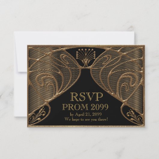 Invitation PROM RSVP, Grand Gatsby, or sur noir (Devant)