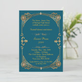Invitation Prom senior, bleu vert & or, style Gatsby (Debout devant)