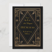 Invitation Prom Senior Junior, Black Gold Geometry, Art Déco (Devant)